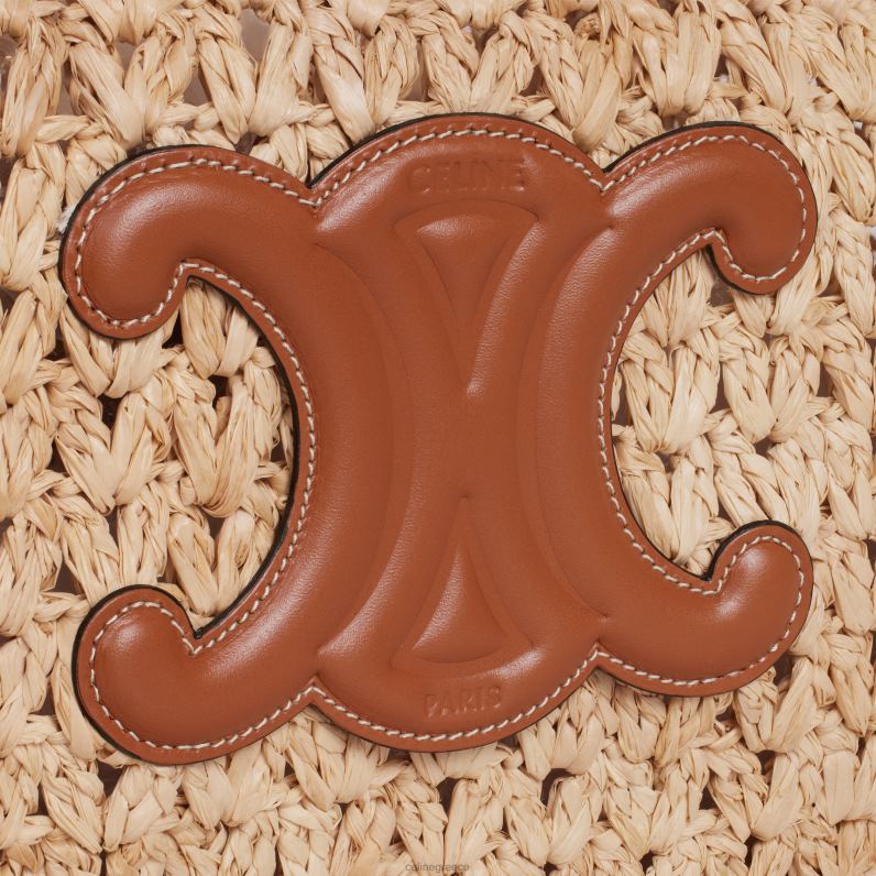 κλασική τσάντα panier hobo σε raffia & δέρμα μοσχαριού γυναίκες CELINE 640PT259 αξεσουάρ φυσικός/μαύρισμα