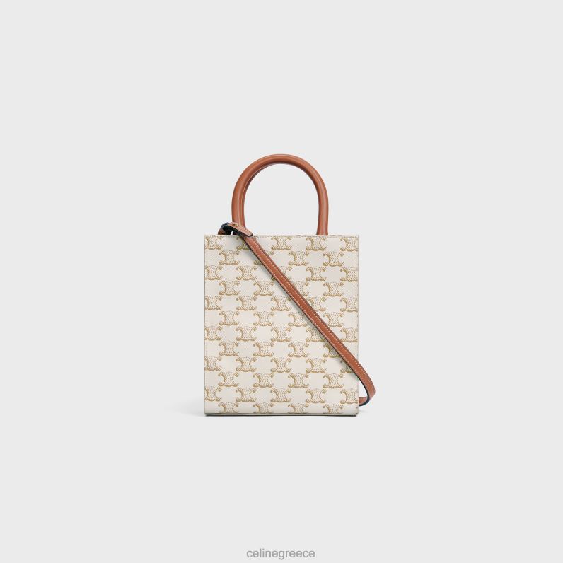 μίνι κάθετες καμπίνες σε καμβά triomphe & δέρμα μοσχαριού με στάμπα γυναίκες CELINE 640PT239 αξεσουάρ άσπρο