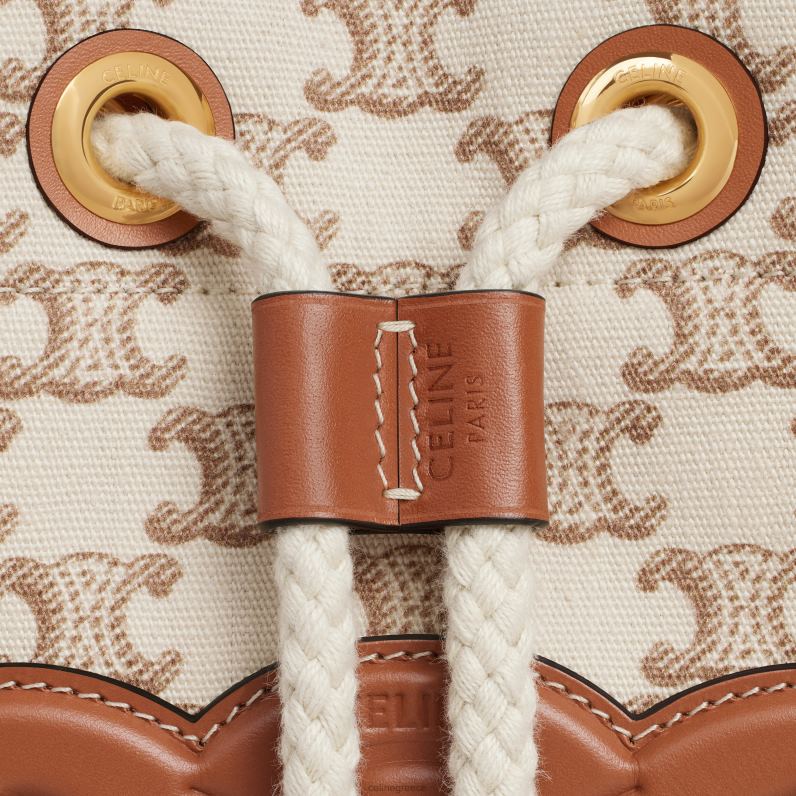 Εφηβικό κορδόνι περίσφιξης από ύφασμα με στάμπα σε καμβά triomphe & δέρμα μοσχαριού γυναίκες CELINE 640PT82 αξεσουάρ άσπρο