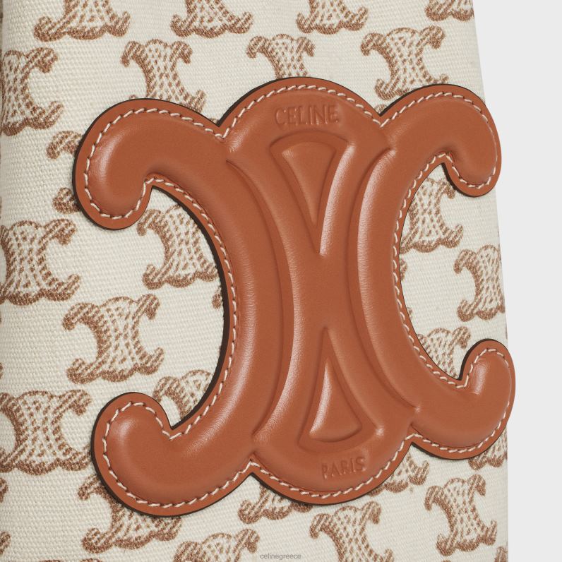 Εφηβικό κορδόνι περίσφιξης από ύφασμα με στάμπα σε καμβά triomphe & δέρμα μοσχαριού γυναίκες CELINE 640PT82 αξεσουάρ άσπρο