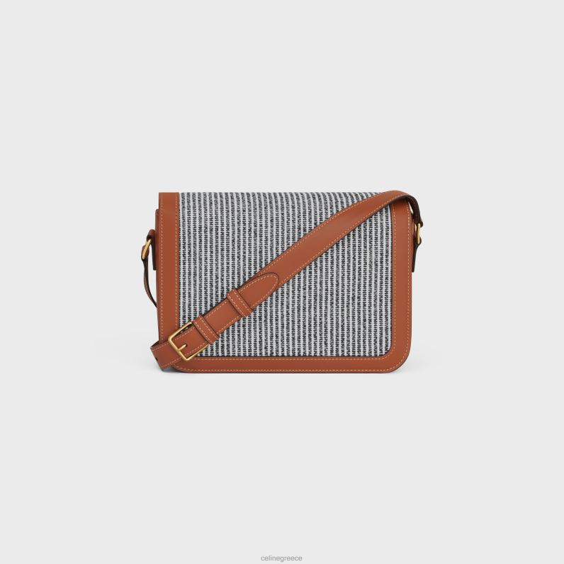 κλασική τσάντα triomphe σε ριγέ ύφασμα & δέρμα μοσχαριού γυναίκες CELINE 640PT98 αξεσουάρ ανθρακίτης