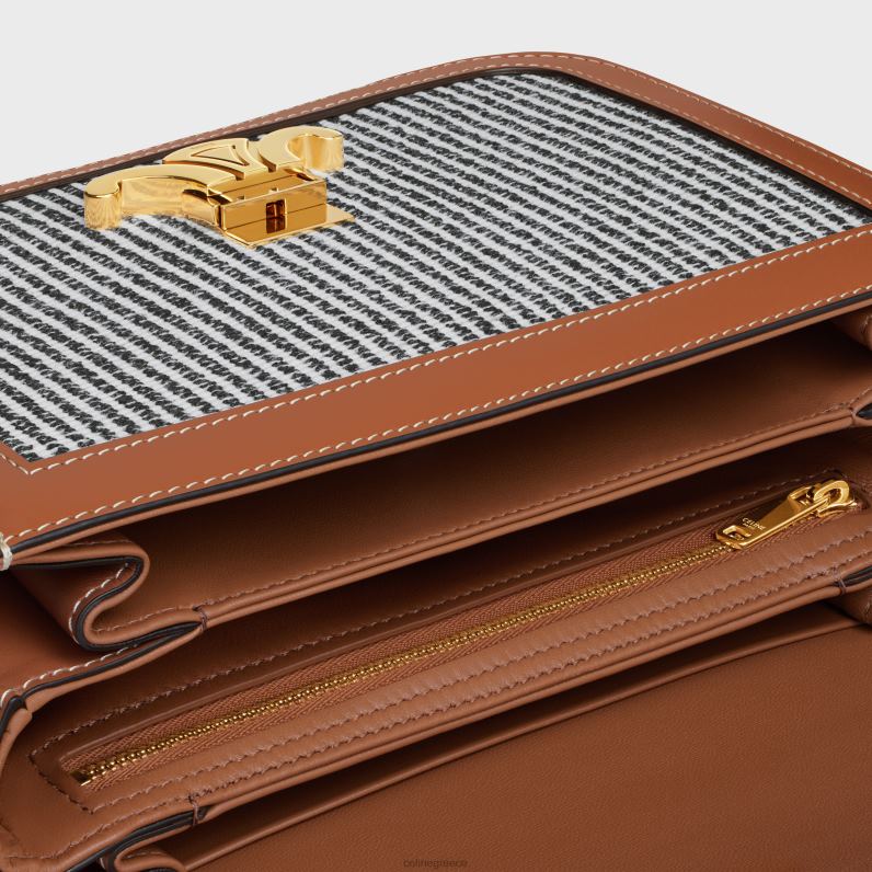 κλασική τσάντα triomphe σε ριγέ ύφασμα & δέρμα μοσχαριού γυναίκες CELINE 640PT98 αξεσουάρ ανθρακίτης