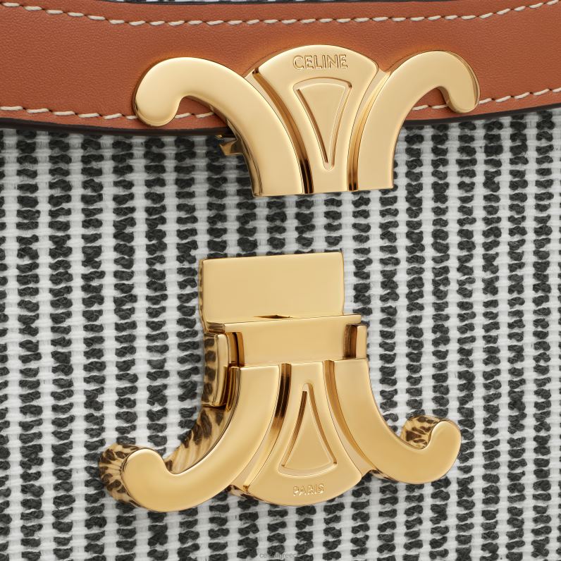 κλασική τσάντα triomphe σε ριγέ ύφασμα & δέρμα μοσχαριού γυναίκες CELINE 640PT98 αξεσουάρ ανθρακίτης