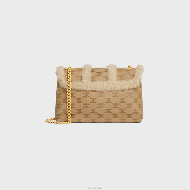 μεσαία victoire τσάντα σε shearling με triomphe παντού γυναίκες CELINE 640PT10 αξεσουάρ φυσικός