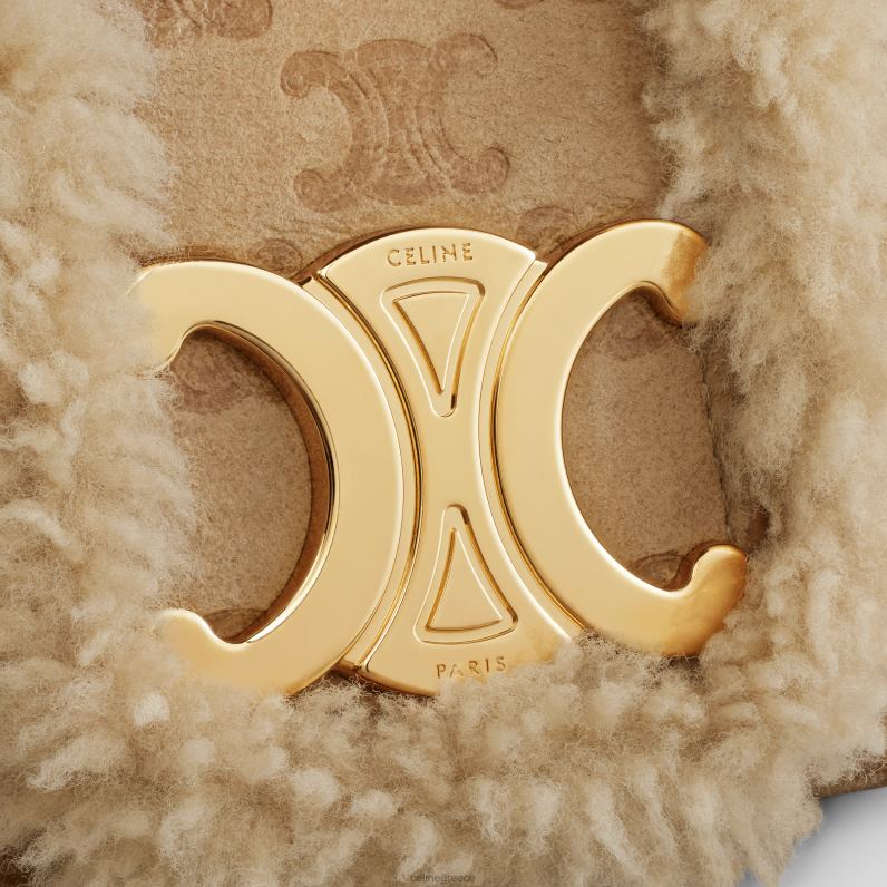 μεσαία victoire τσάντα σε shearling με triomphe παντού γυναίκες CELINE 640PT10 αξεσουάρ φυσικός