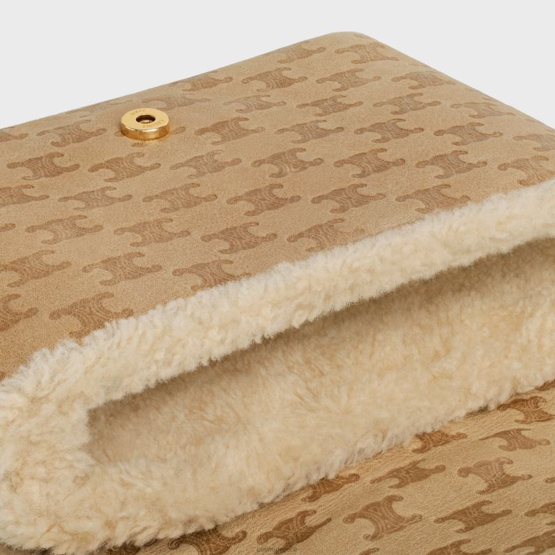 μεσαία victoire τσάντα σε shearling με triomphe παντού γυναίκες CELINE 640PT10 αξεσουάρ φυσικός