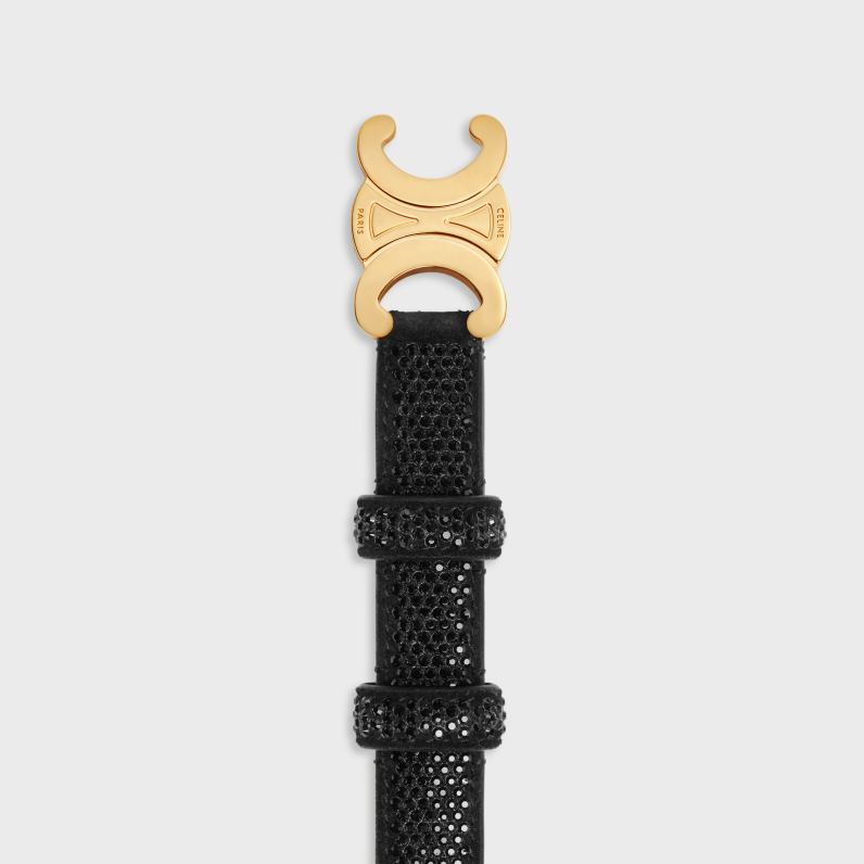 μικρή ζώνη θριάμβου από δέρμα μοσχαριού σουέτ με στρας γυναίκες CELINE 640PT1079 αξεσουάρ μαύρος