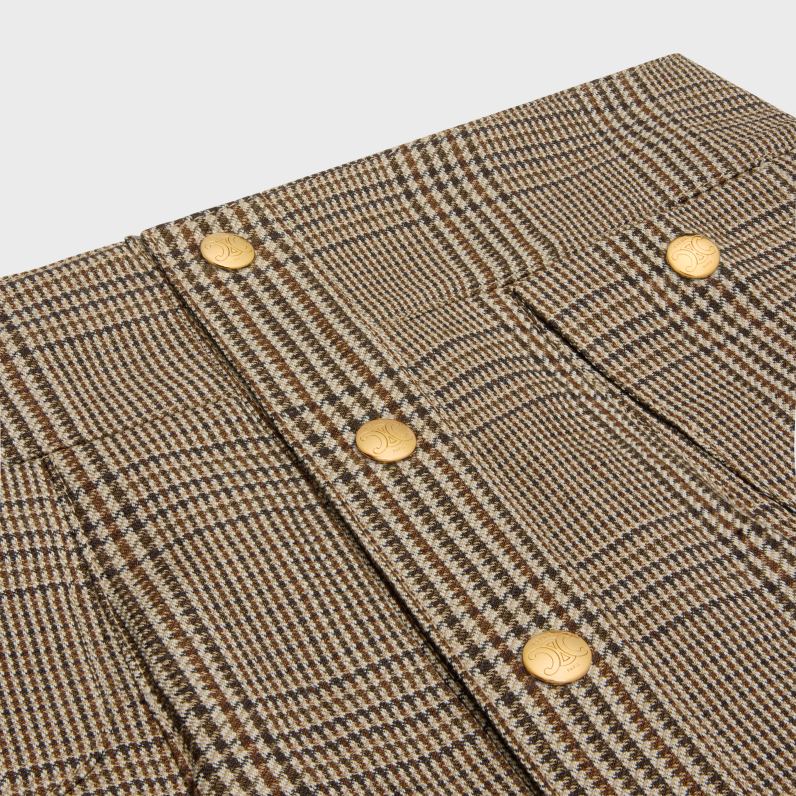 Πλισέ μπαντό μίνι φούστα από λινό & μαλλί γυναίκες CELINE 640PT557 ενδύματα μπεζ / μαρόν / καφέ