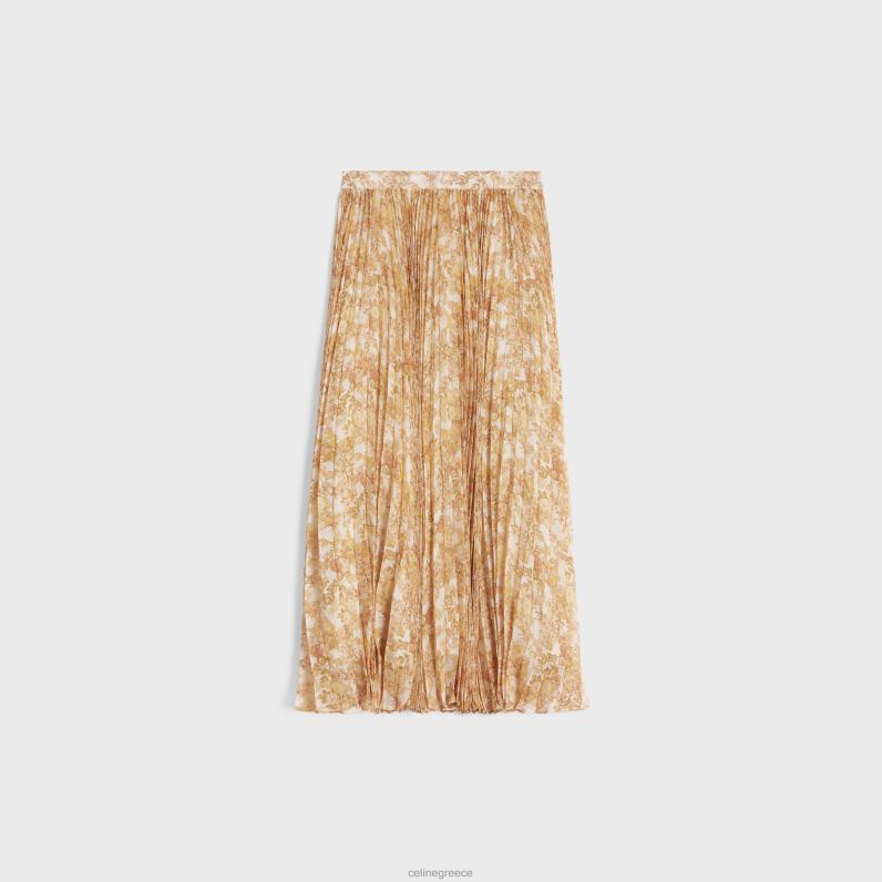 φούστα με πιέτες ηλιοφάνειας σε μεταξωτή ζωρζέτ γυναίκες CELINE 640PT587 ενδύματα εκρού/γιανός