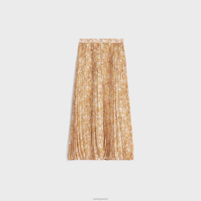 φούστα με πιέτες ηλιοφάνειας σε μεταξωτή ζωρζέτ γυναίκες CELINE 640PT587 ενδύματα εκρού/γιανός