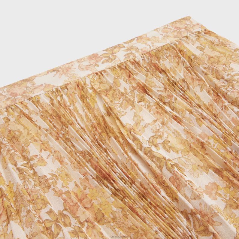 φούστα με πιέτες ηλιοφάνειας σε μεταξωτή ζωρζέτ γυναίκες CELINE 640PT587 ενδύματα εκρού/γιανός