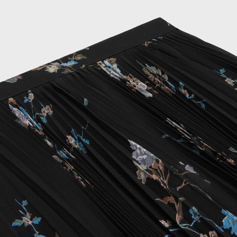 φούστα με πιέτες ηλιοφάνειας σε μεταξωτή ζωρζέτ γυναίκες CELINE 640PT808 ενδύματα νουάρ/μπλε