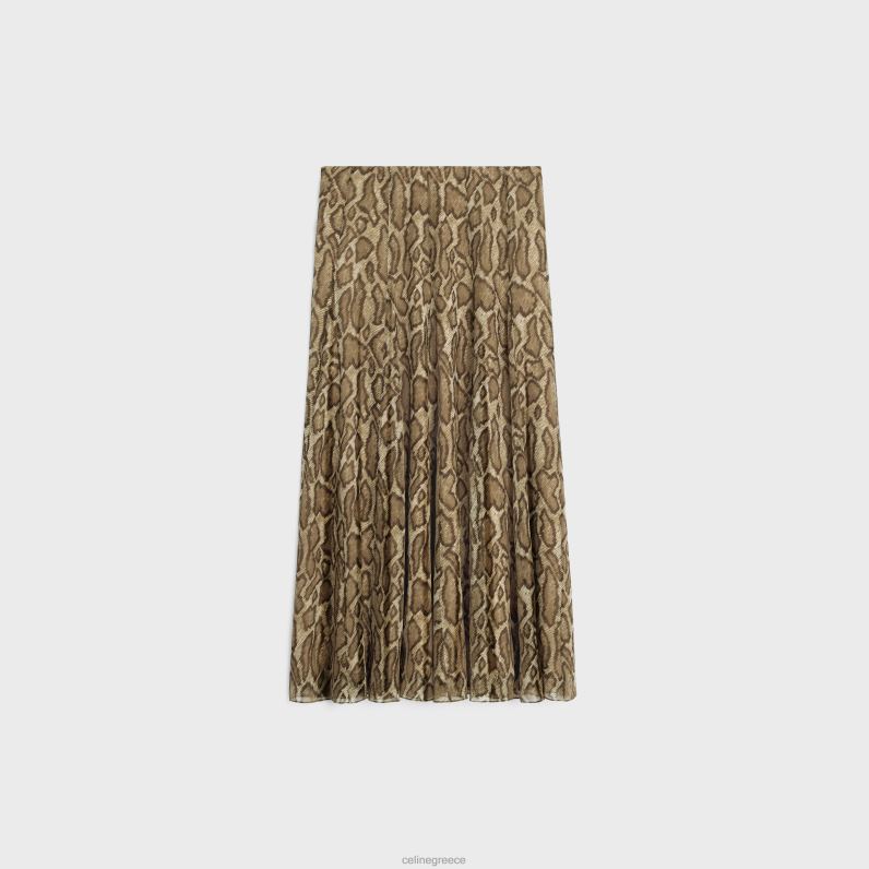 πλισέ φούστα σε μεταξωτή ζωρζέτ γυναίκες CELINE 640PT809 ενδύματα χακί/brun