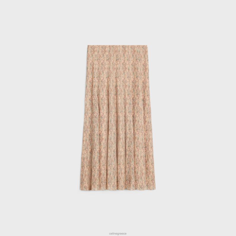 πλισέ φούστα σε βισκόζη ζορζέτα γυναίκες CELINE 640PT810 ενδύματα craie/abricot/bleu