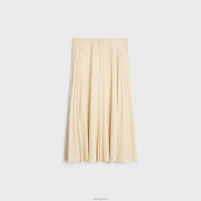 πλισέ μίντι φούστα σε μεταξωτό ζακάρ γυναίκες CELINE 640PT812 ενδύματα μεταλλικό blanc