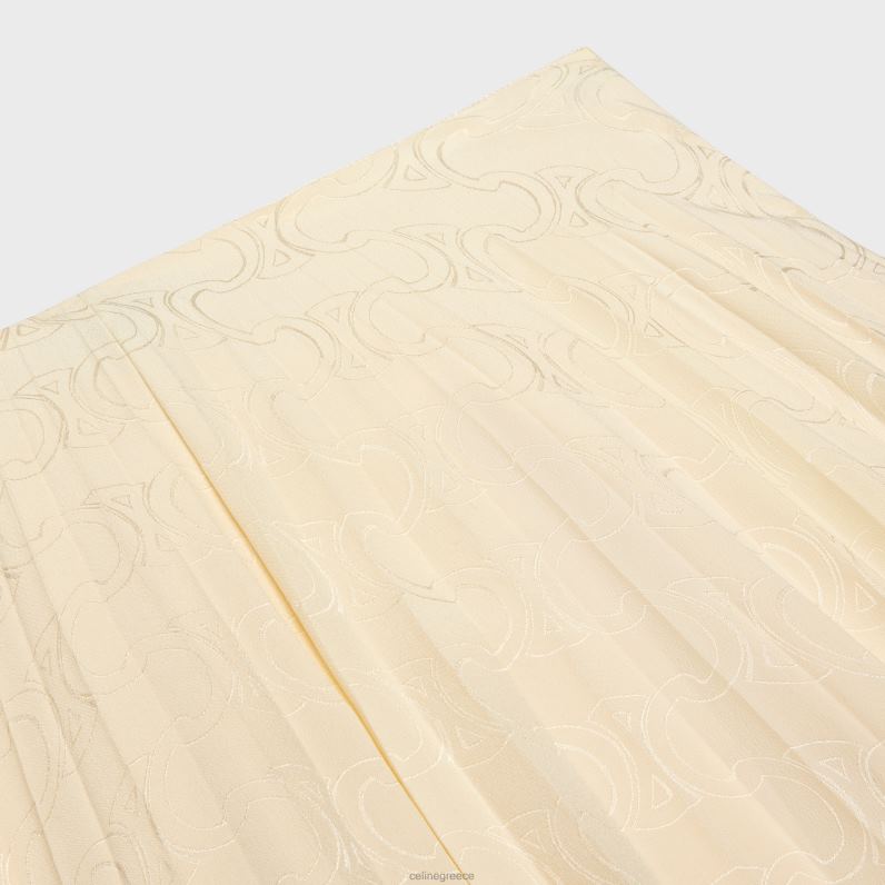 πλισέ μίντι φούστα σε μεταξωτό ζακάρ γυναίκες CELINE 640PT812 ενδύματα μεταλλικό blanc