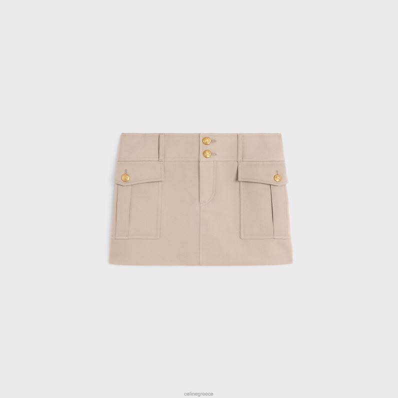 στρατιωτική φούστα τραπεζάκι σε διαγώνιο μαλλί γυναίκες CELINE 640PT816 ενδύματα βρετανικό μπεζ