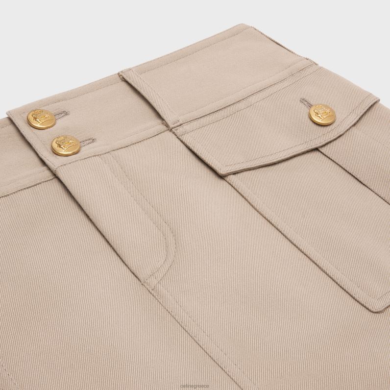 στρατιωτική φούστα τραπεζάκι σε διαγώνιο μαλλί γυναίκες CELINE 640PT816 ενδύματα βρετανικό μπεζ