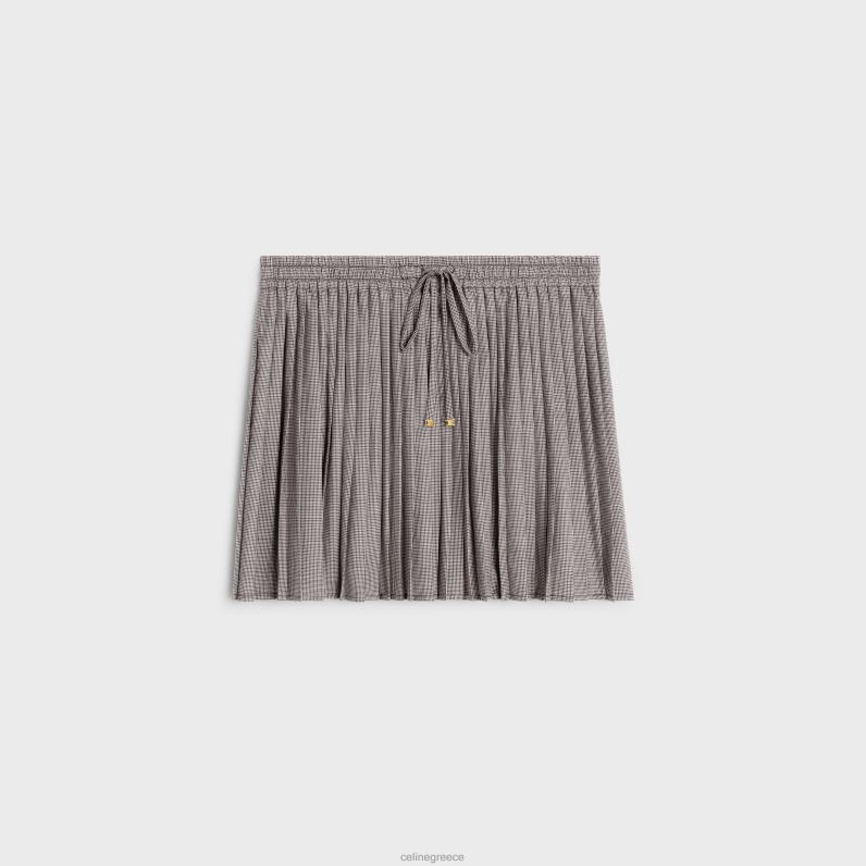 Μίνι φούστα πιτζάμα πλισέ σε μαλλί & μετάξι γυναίκες CELINE 640PT825 ενδύματα ελεφαντόδοντο/μπενέ