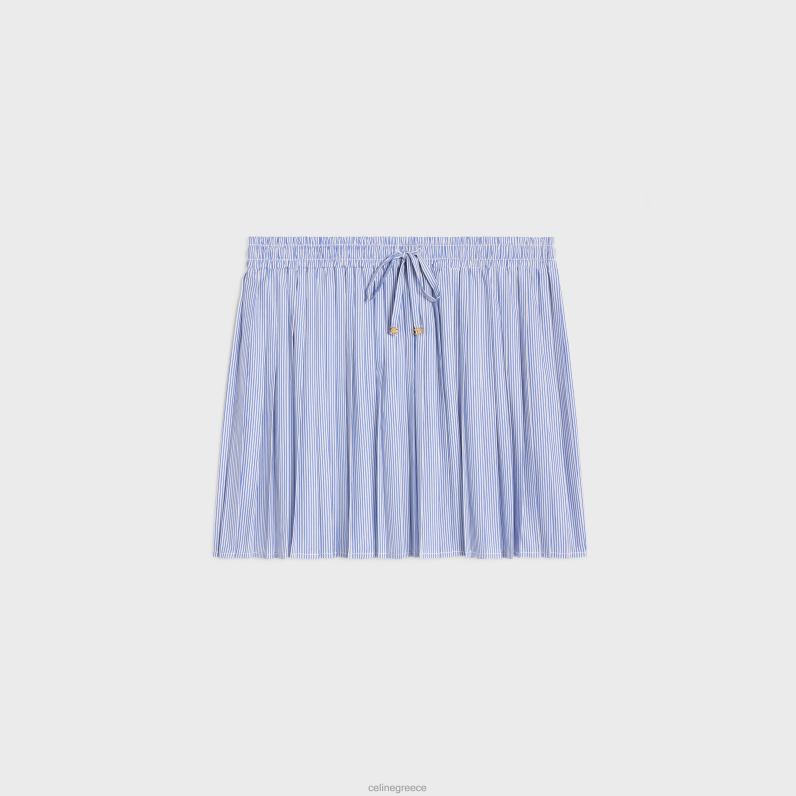 φούστα πιτζάμα πλισέ από βαμβακερό ριγέ γυναίκες CELINE 640PT826 ενδύματα blanc/marine