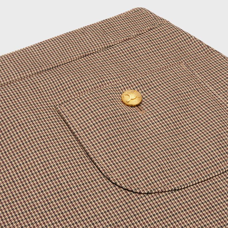 Μίνι φούστα chelsea trapeze από μαλλί houndstooth γυναίκες CELINE 640PT815 ενδύματα μπορντό/μπεζ/μαύρο