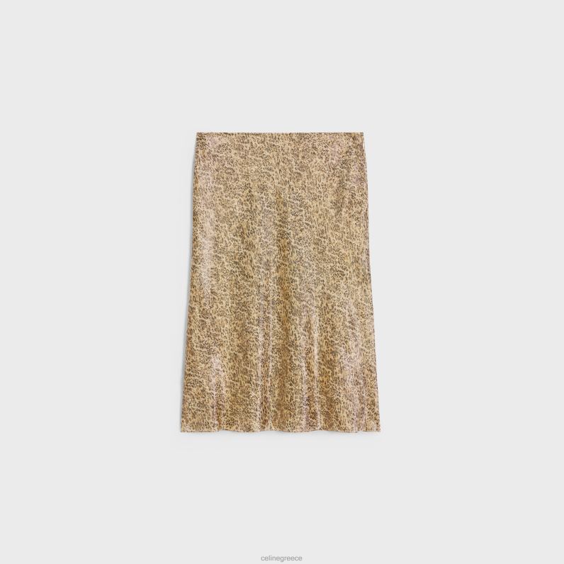 φούστα σκαλιά σε μεταξωτό georgette γυναίκες CELINE 640PT660 ενδύματα λεοπάρδαλη/αρτζέντη