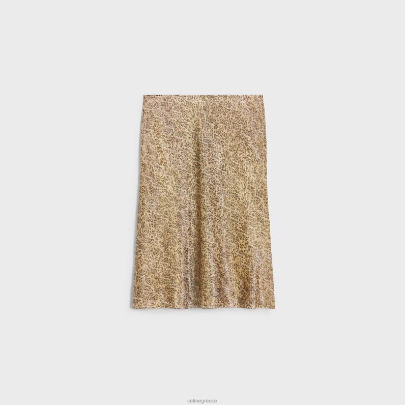 φούστα σκαλιά σε μεταξωτό georgette γυναίκες CELINE 640PT660 ενδύματα λεοπάρδαλη/αρτζέντη