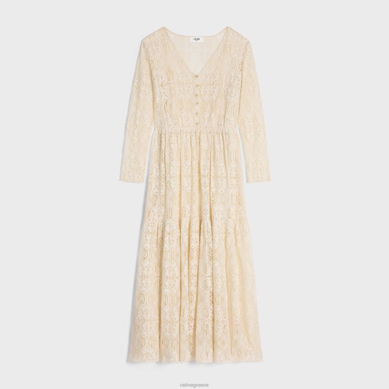 μακρύ φόρεμα από κροσέ βαμβάκι γυναίκες CELINE 640PT584 ενδύματα craie