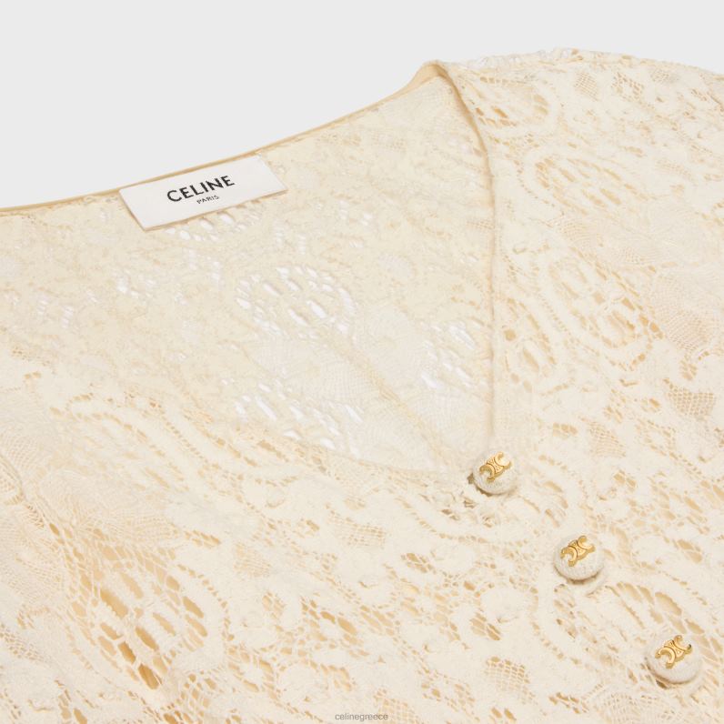 μακρύ φόρεμα από κροσέ βαμβάκι γυναίκες CELINE 640PT584 ενδύματα craie