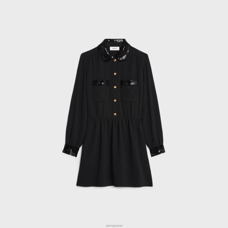 ενδύματα εργασίας μίνι φόρεμα από βισκόζη σαμπέλ γυναίκες CELINE 640PT652 ενδύματα μαύρος