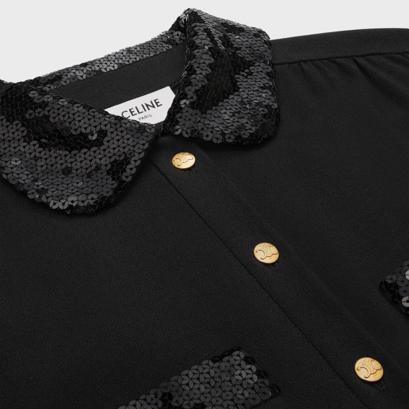 ενδύματα εργασίας μίνι φόρεμα από βισκόζη σαμπέλ γυναίκες CELINE 640PT652 ενδύματα μαύρος