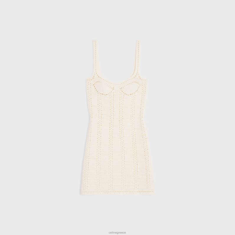 Μπουστάκι μίνι φόρεμα από κροσέ βαμβάκι γυναίκες CELINE 640PT791 ενδύματα υπόλευκο
