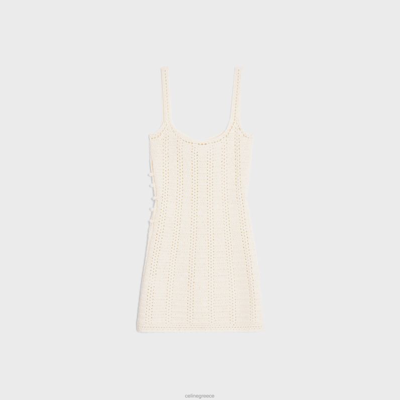 Μπουστάκι μίνι φόρεμα από κροσέ βαμβάκι γυναίκες CELINE 640PT791 ενδύματα υπόλευκο