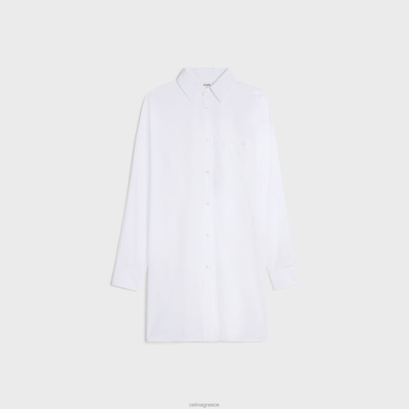 φόρεμα πουκάμισο ζωγράφου από βαμβακερό μπατίστ γυναίκες CELINE 640PT798 ενδύματα άσπρο