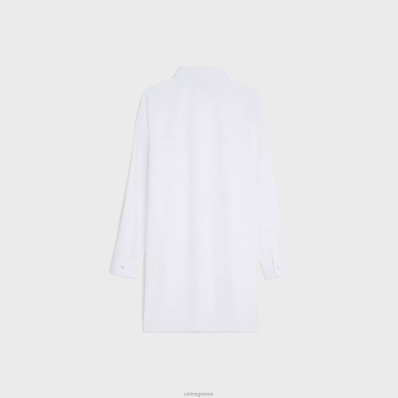 φόρεμα πουκάμισο ζωγράφου από βαμβακερό μπατίστ γυναίκες CELINE 640PT798 ενδύματα άσπρο