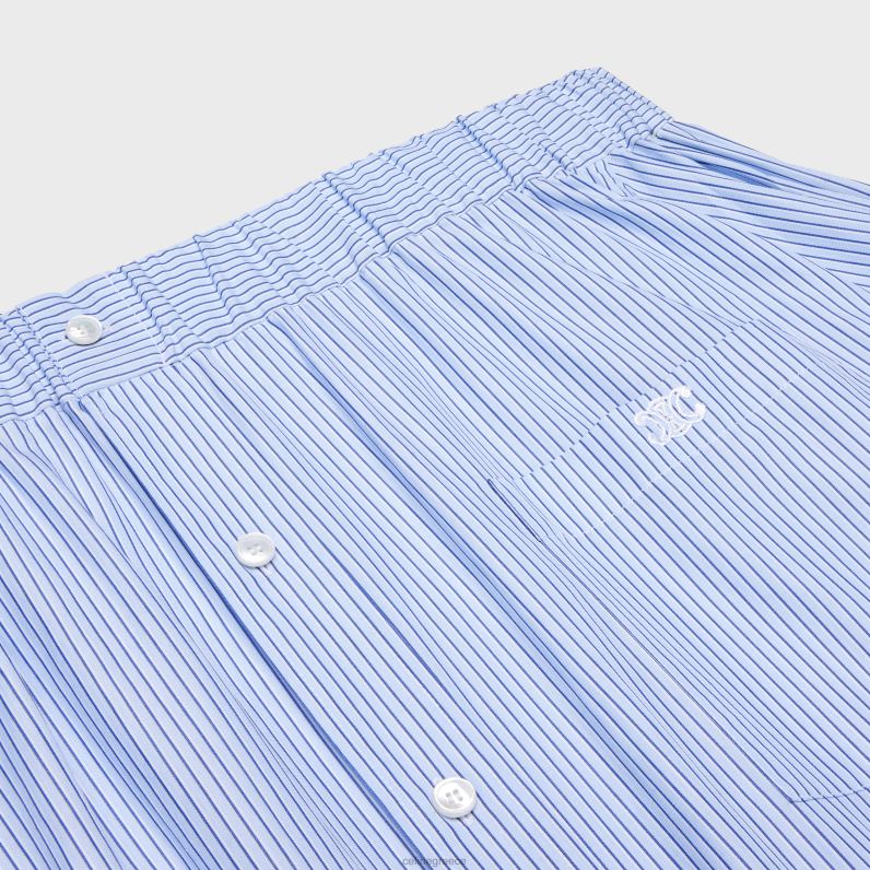 φόρεμα πουκάμισο με ώμους από βαμβακερό ριγέ γυναίκες CELINE 640PT799 ενδύματα craie/bleu