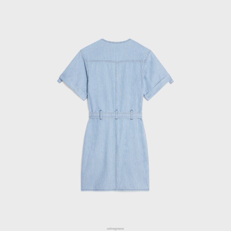 Μίνι στρατιωτικό φόρεμα από βαμβακερό χίκυρο γυναίκες CELINE 640PT801 ενδύματα πλύση κυμάτων