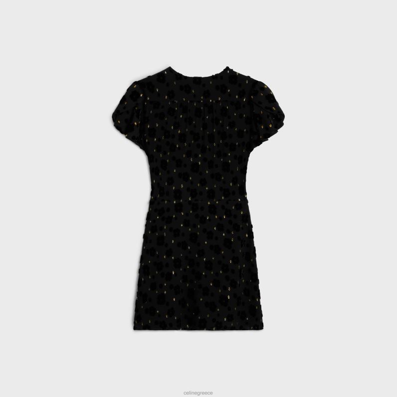 Μίνι φόρεμα babydoll από βελούδο fil coupe γυναίκες CELINE 640PT654 ενδύματα μαύρος