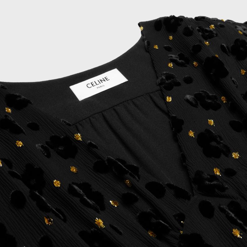 Μίνι φόρεμα babydoll από βελούδο fil coupe γυναίκες CELINE 640PT654 ενδύματα μαύρος