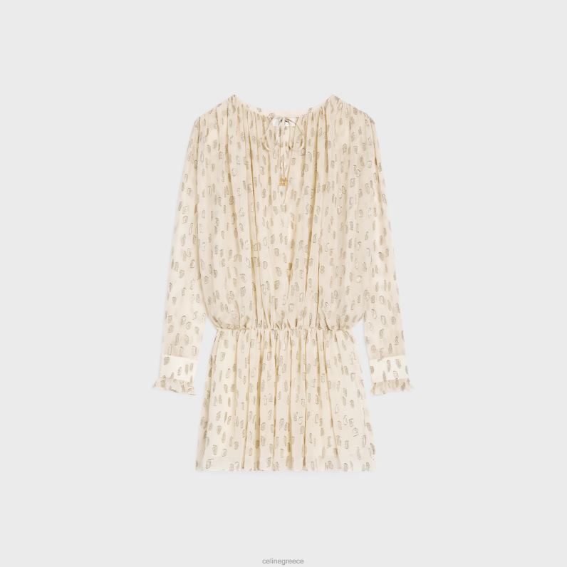μαζεμένο μίνι φόρεμα σε fil coupe μεταξωτό λαμέ γυναίκες CELINE 640PT796 ενδύματα βανίλια