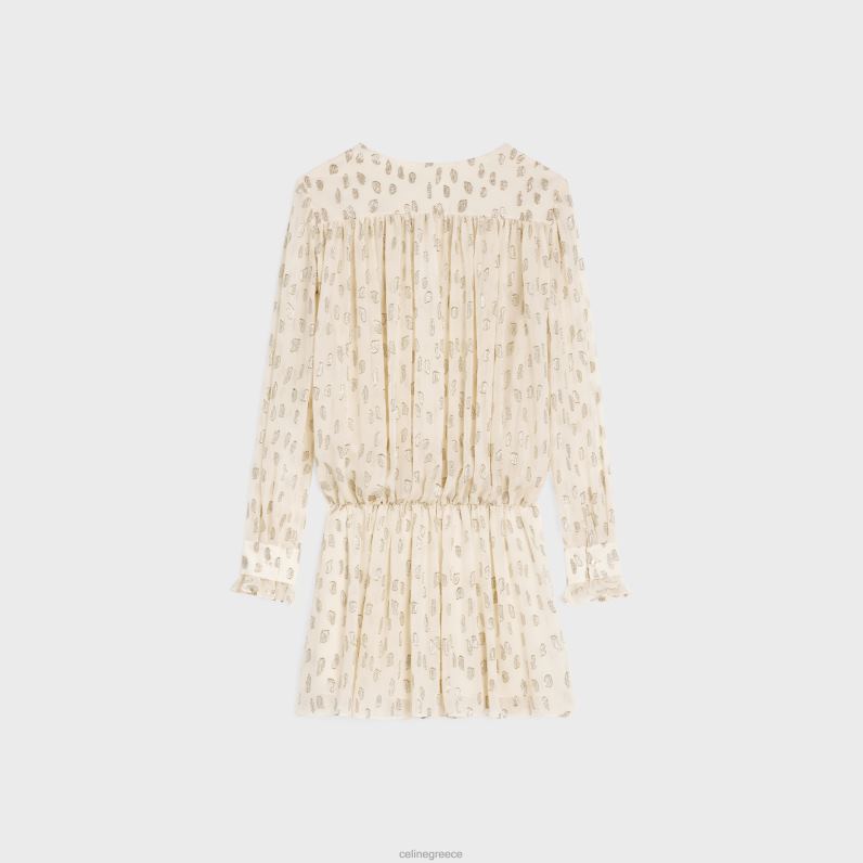 μαζεμένο μίνι φόρεμα σε fil coupe μεταξωτό λαμέ γυναίκες CELINE 640PT796 ενδύματα βανίλια
