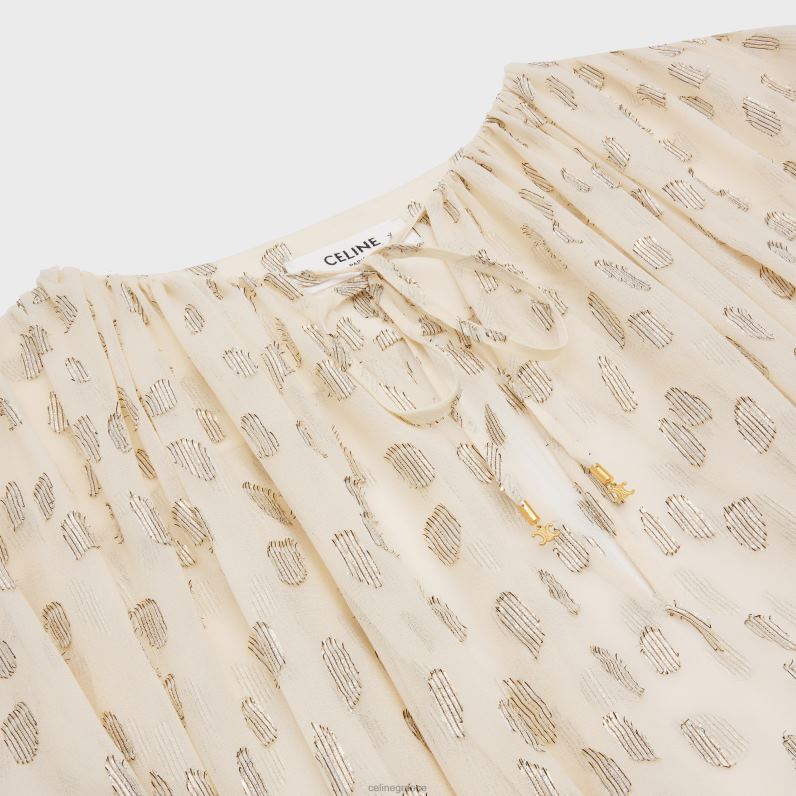 μαζεμένο μίνι φόρεμα σε fil coupe μεταξωτό λαμέ γυναίκες CELINE 640PT796 ενδύματα βανίλια