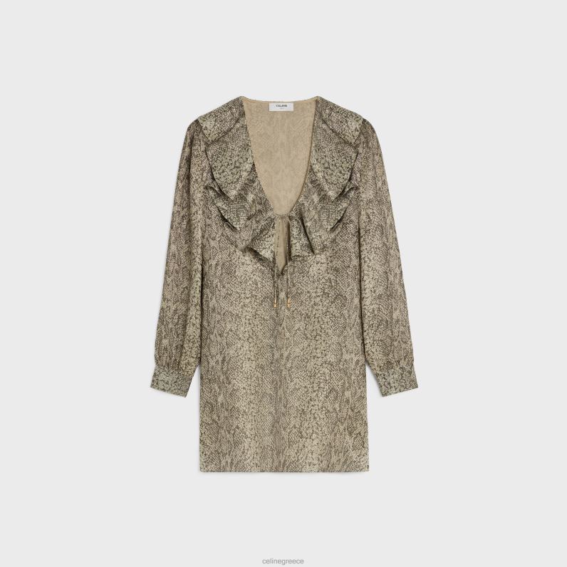 Μίνι φόρεμα jabot σε κρεπ λαμέ γυναίκες CELINE 640PT653 ενδύματα μπεζ/μαρόν