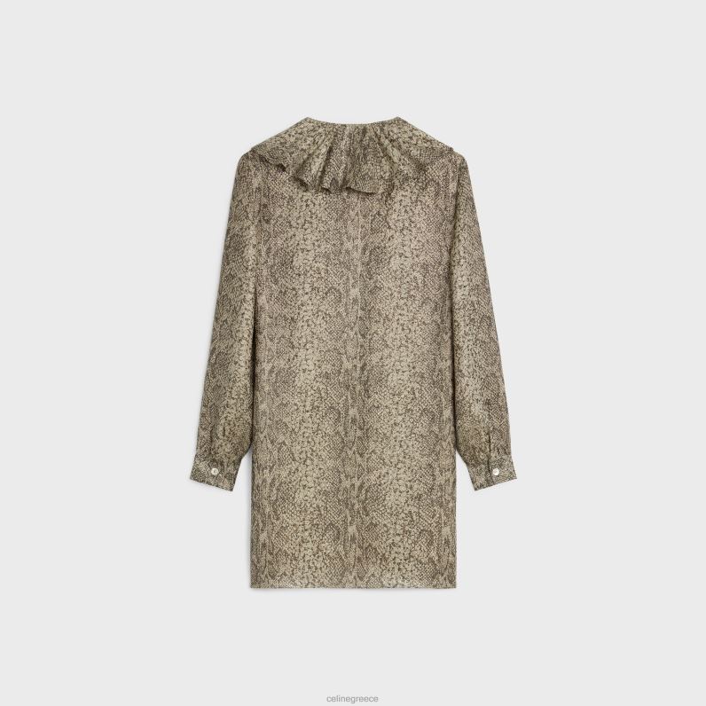 Μίνι φόρεμα jabot σε κρεπ λαμέ γυναίκες CELINE 640PT653 ενδύματα μπεζ/μαρόν