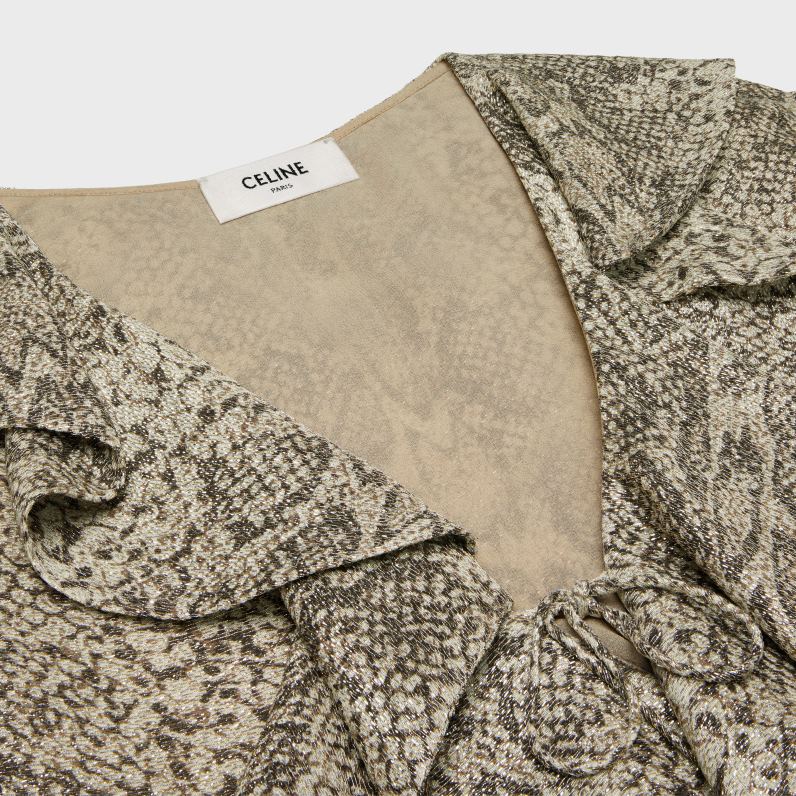 Μίνι φόρεμα jabot σε κρεπ λαμέ γυναίκες CELINE 640PT653 ενδύματα μπεζ/μαρόν