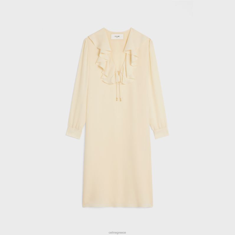 φόρεμα jabot από ελαφρύ μεταξωτό σαμπρέ γυναίκες CELINE 640PT802 ενδύματα κρέμα