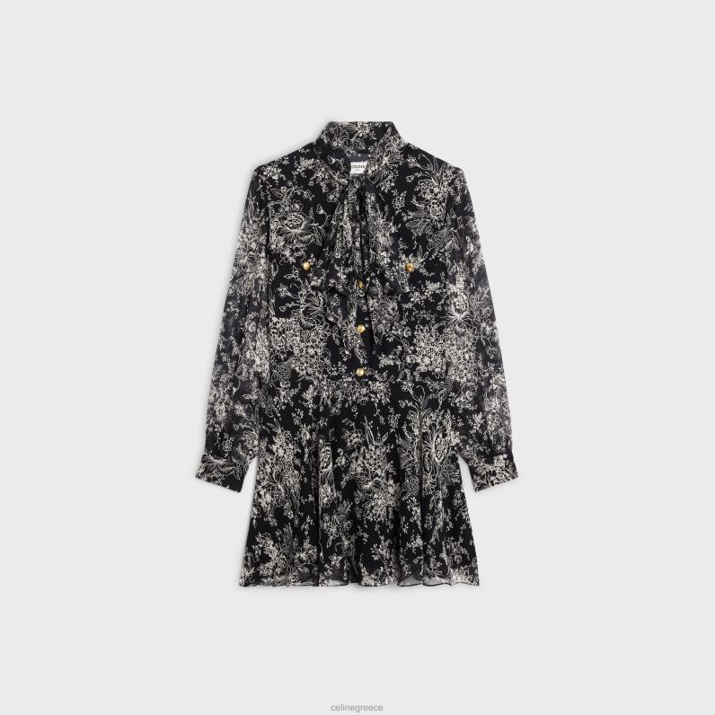 Μίνι φόρεμα lavalliere σε μεταξωτή ζωρζέτ γυναίκες CELINE 640PT789 ενδύματα noir/craie