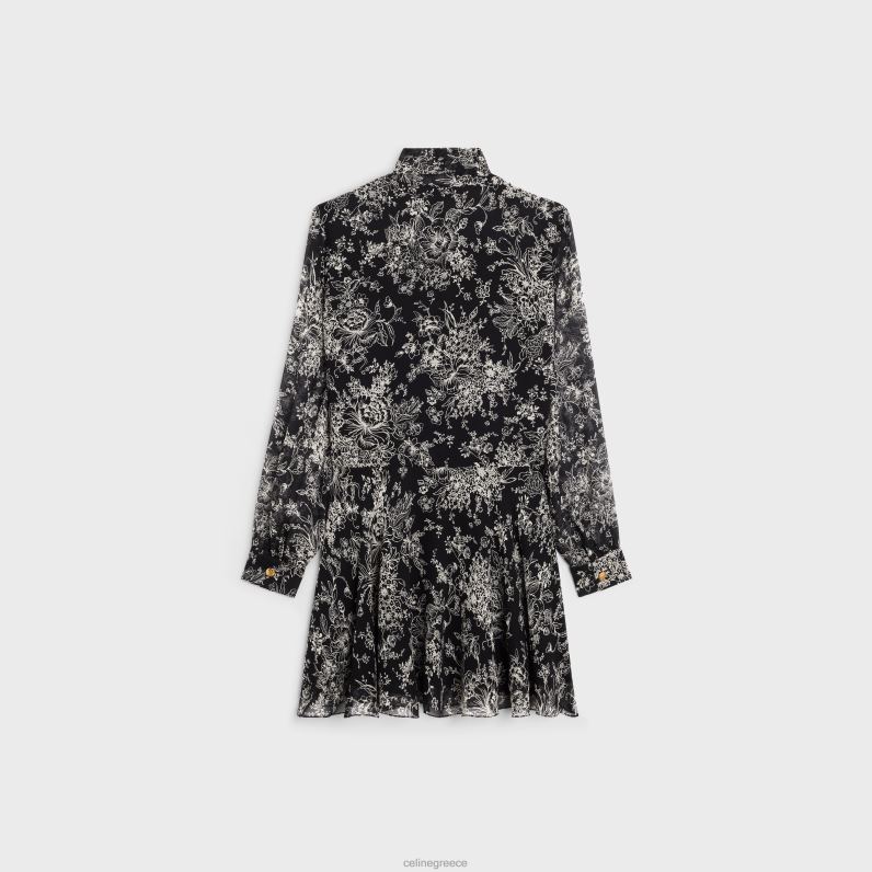 Μίνι φόρεμα lavalliere σε μεταξωτή ζωρζέτ γυναίκες CELINE 640PT789 ενδύματα noir/craie