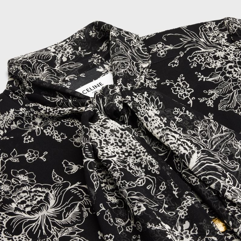 Μίνι φόρεμα lavalliere σε μεταξωτή ζωρζέτ γυναίκες CELINE 640PT789 ενδύματα noir/craie