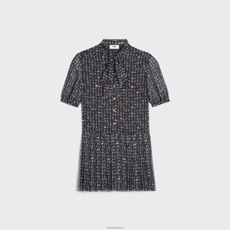 Μίνι φόρεμα lavalliere σε μεταξωτή ζωρζέτ γυναίκες CELINE 640PT790 ενδύματα νουάρ/ιβουάρ